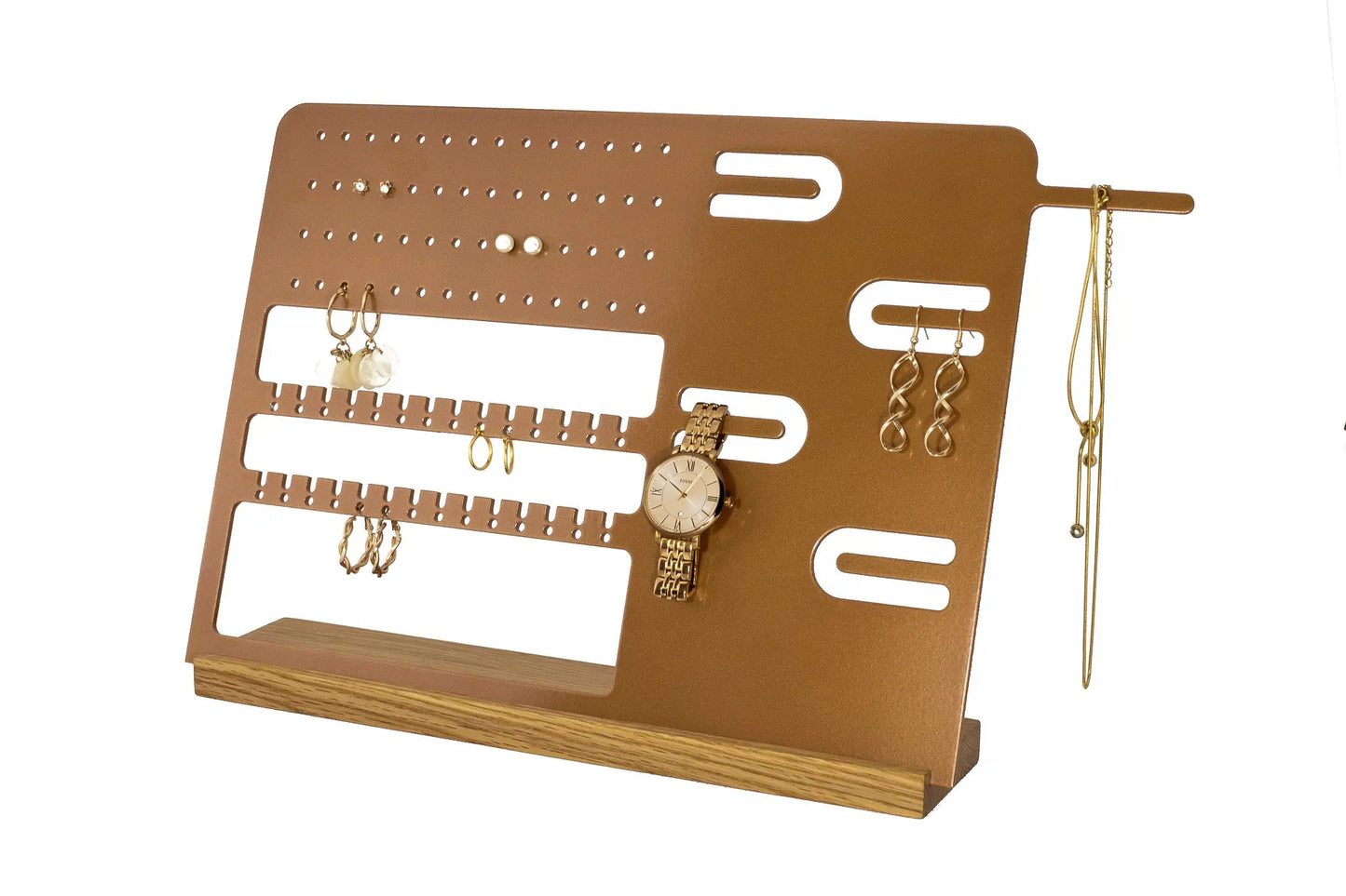 Aluminum and wood jewelry stand