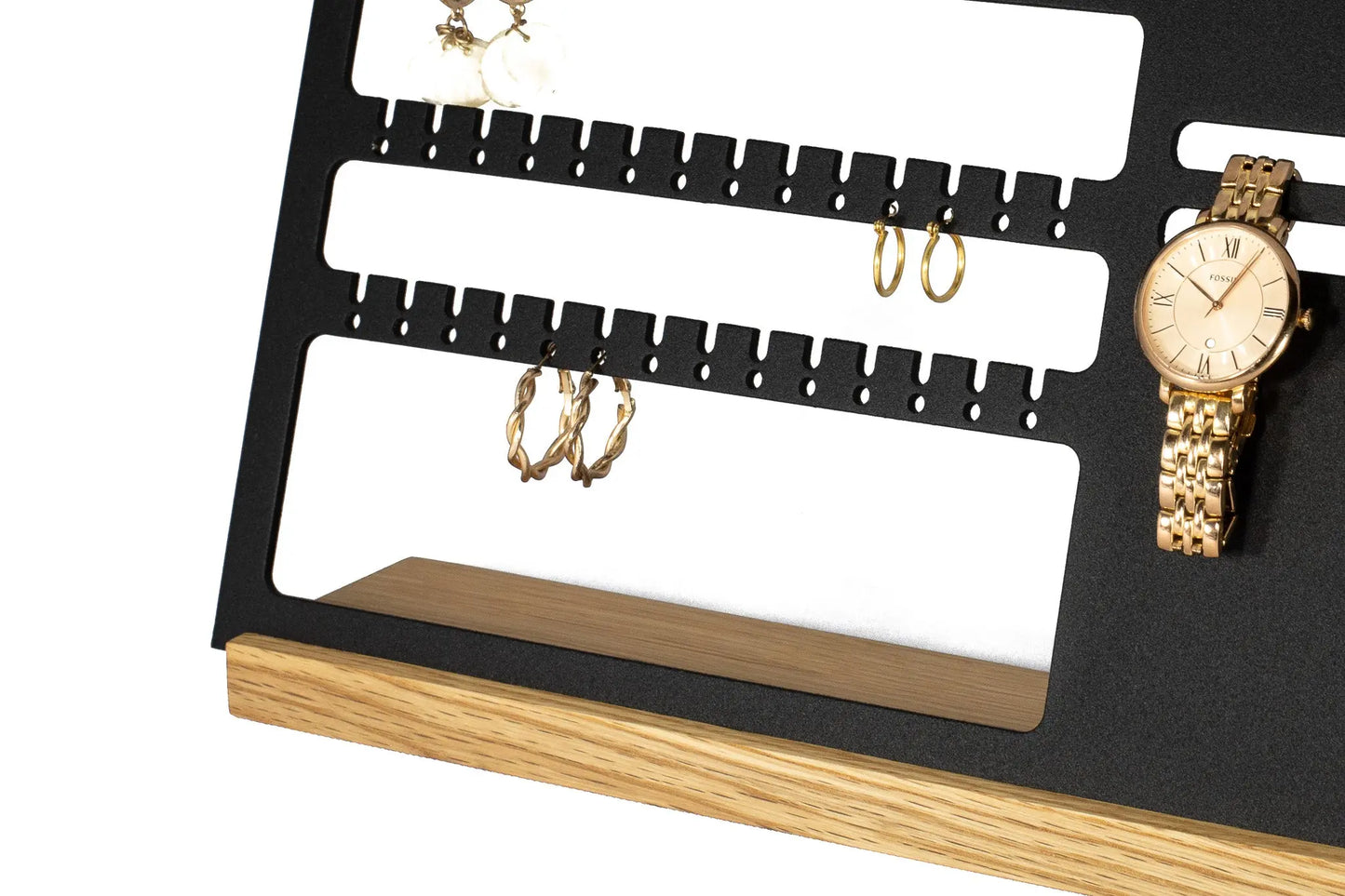 Aluminum and wood jewelry stand