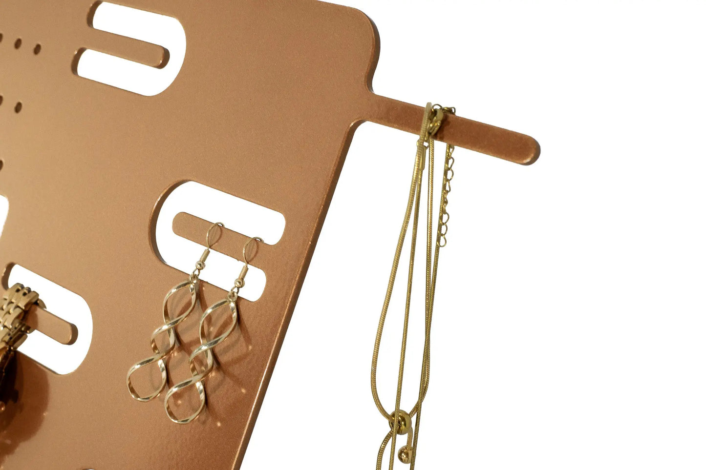 Aluminum and wood jewelry stand