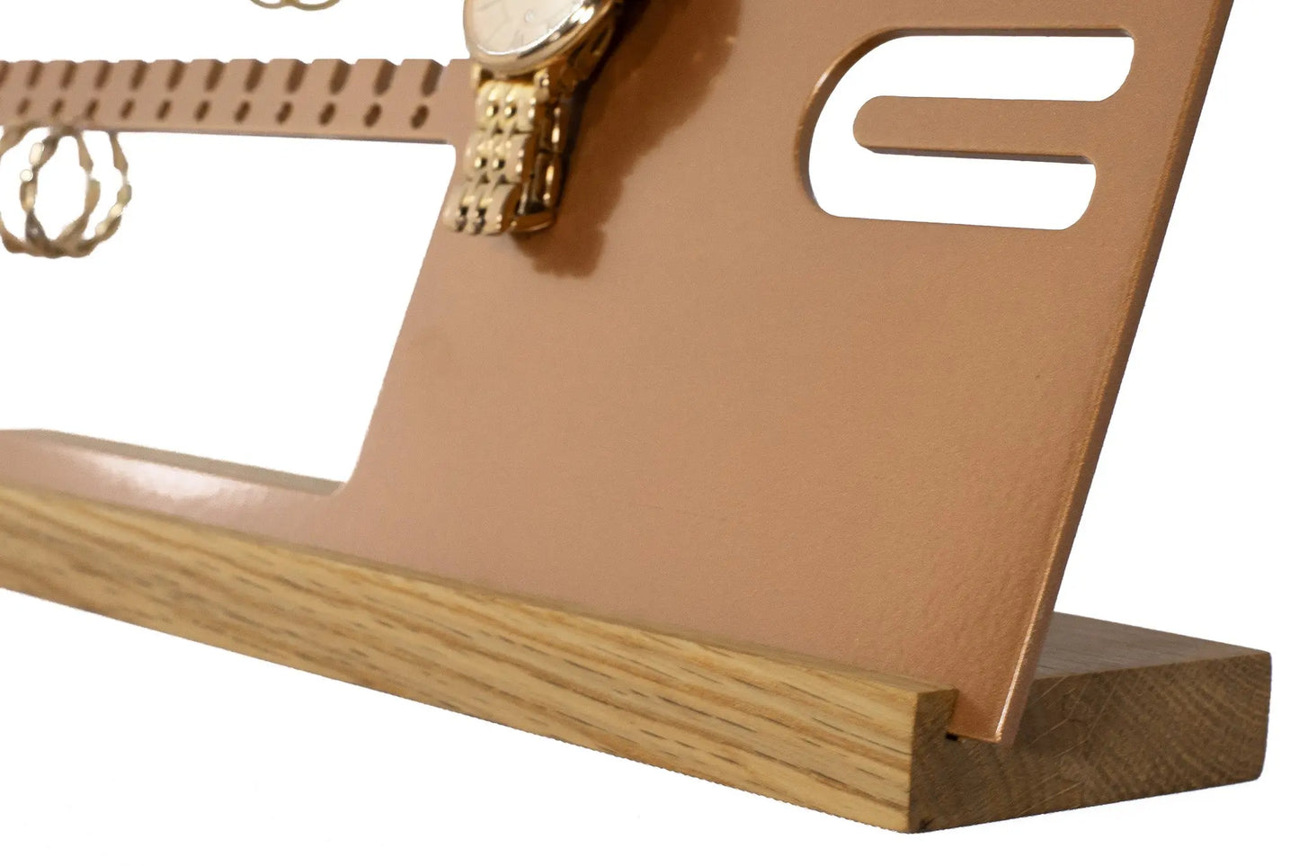 Aluminum and wood jewelry stand