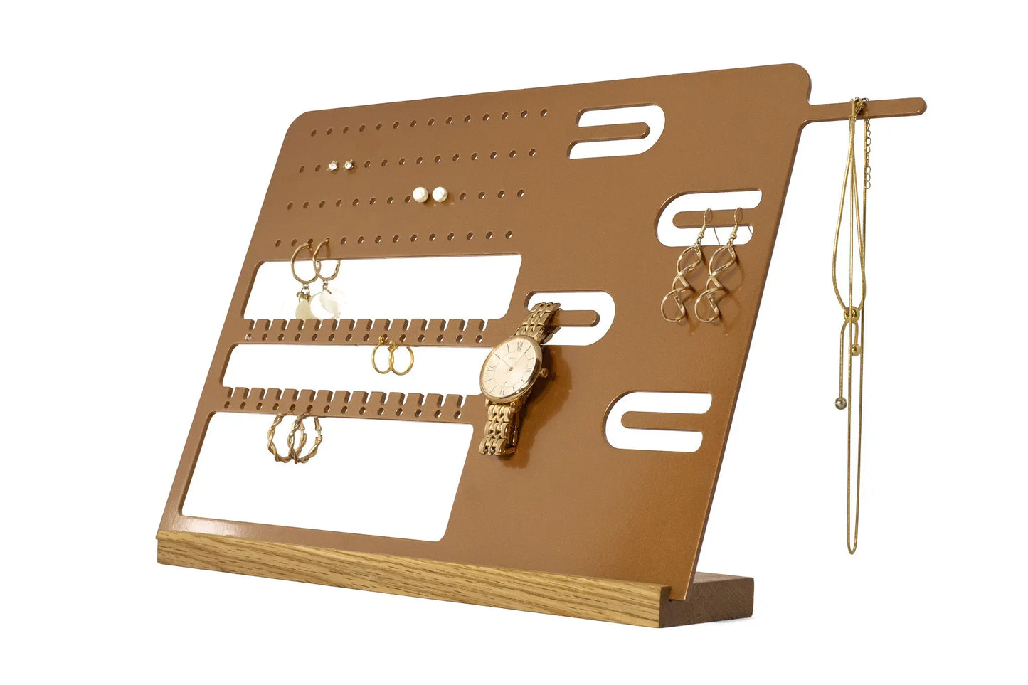 Aluminum and wood jewelry stand