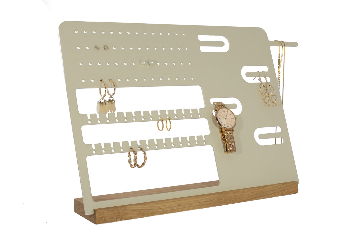 Aluminum and wood jewelry stand
