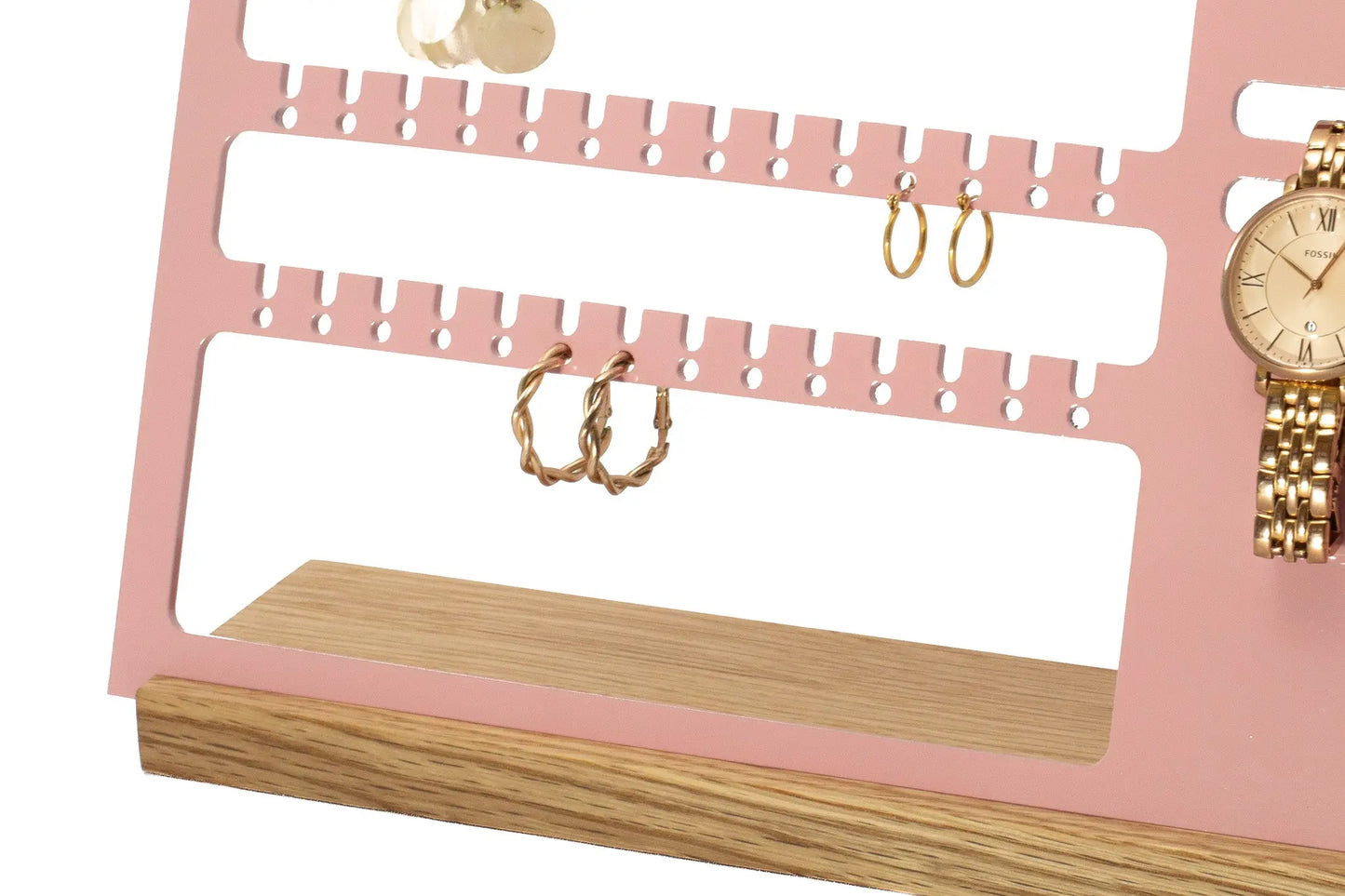 Aluminum and wood jewelry stand