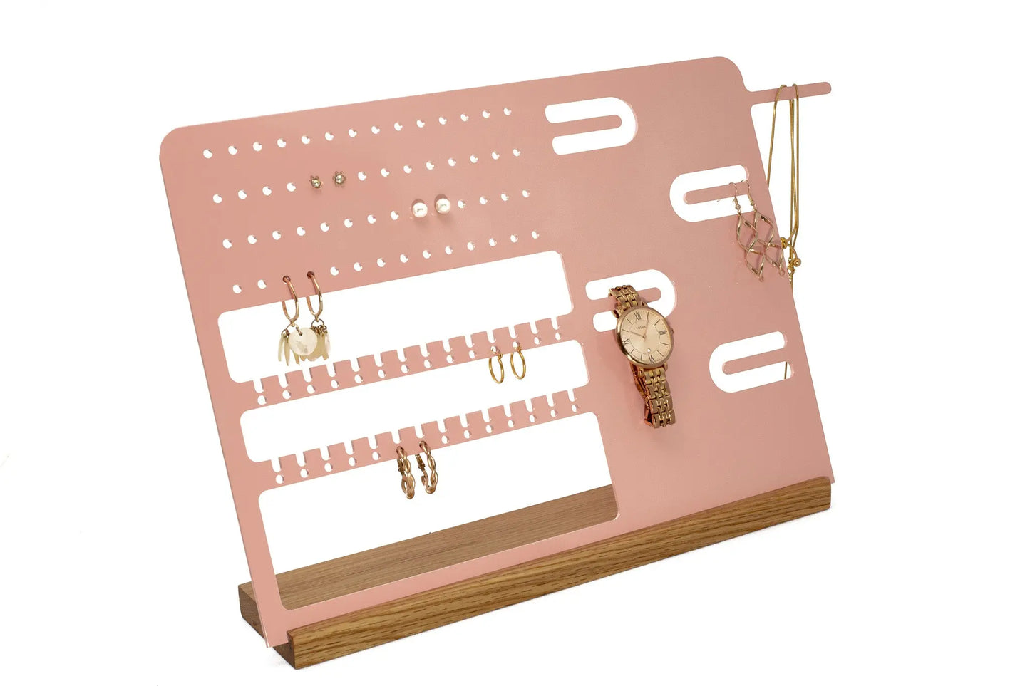 Aluminum and wood jewelry stand