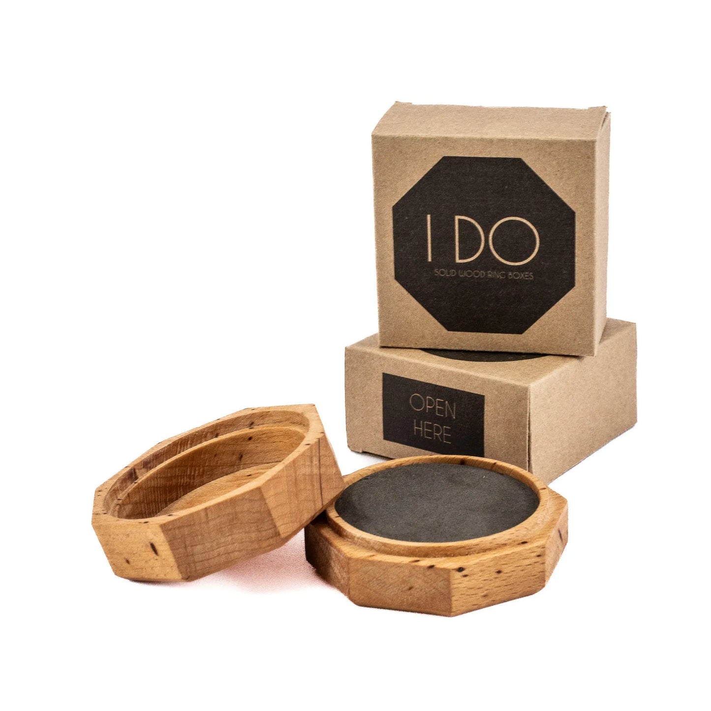 Beech solid wood octagon ring box