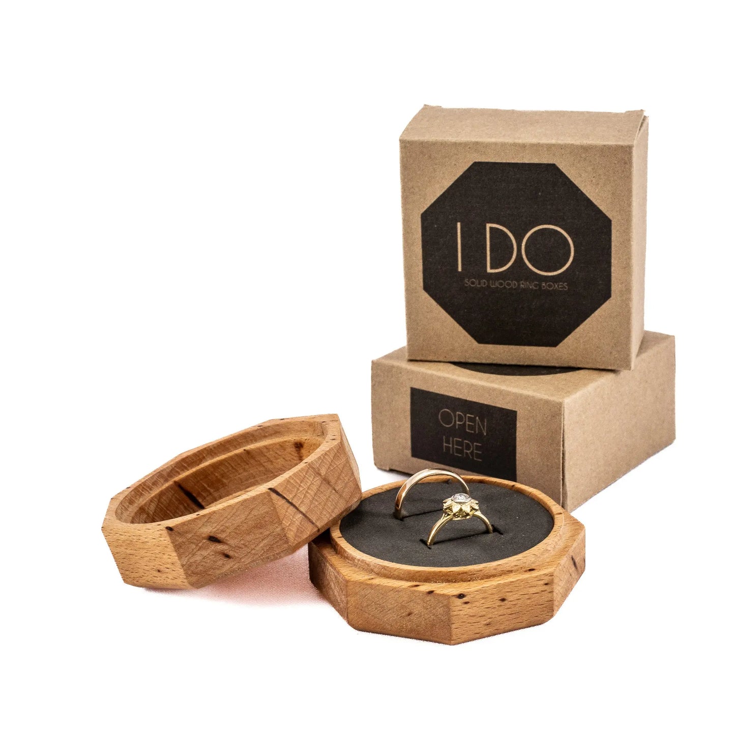 Beech solid wood octagon ring box