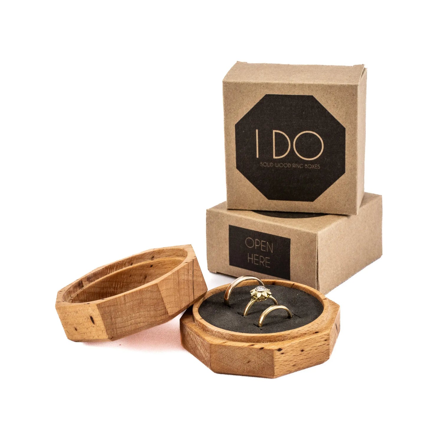 Beech solid wood octagon ring box