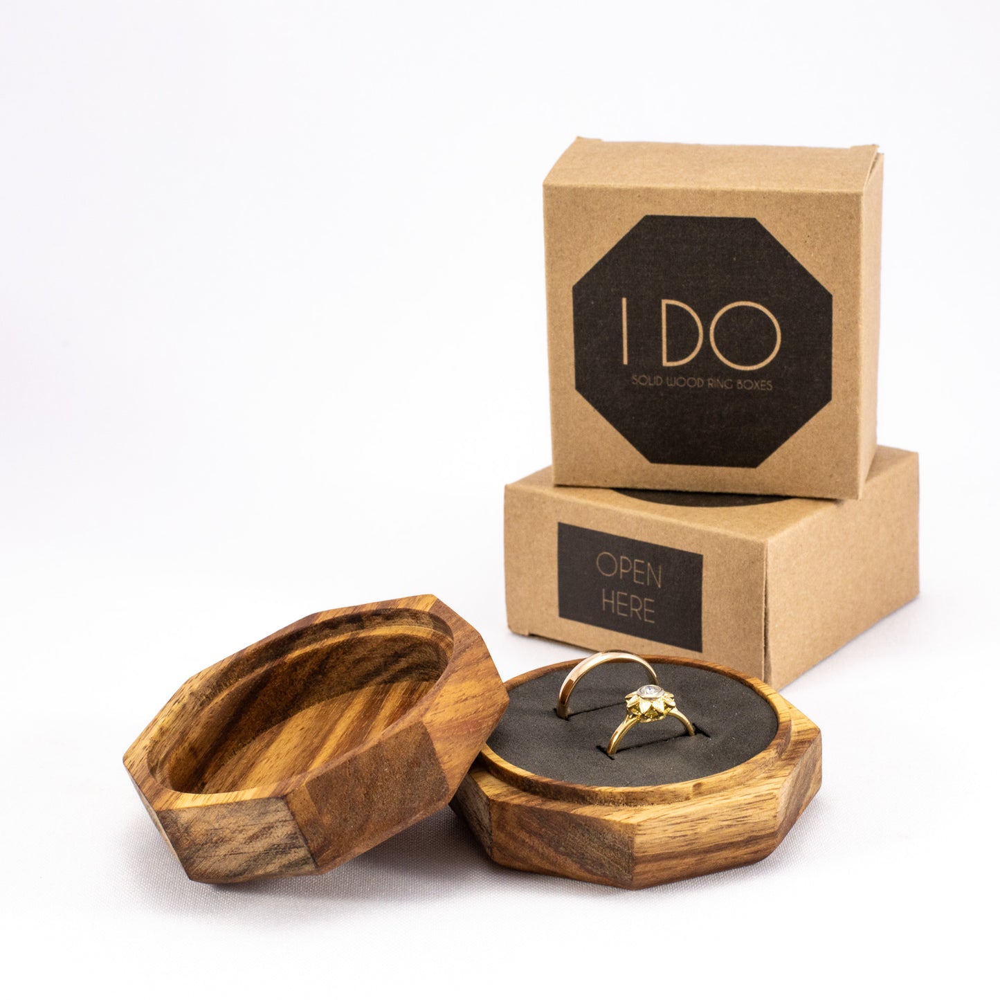 Custom Kiaat solid wood octagon ring box