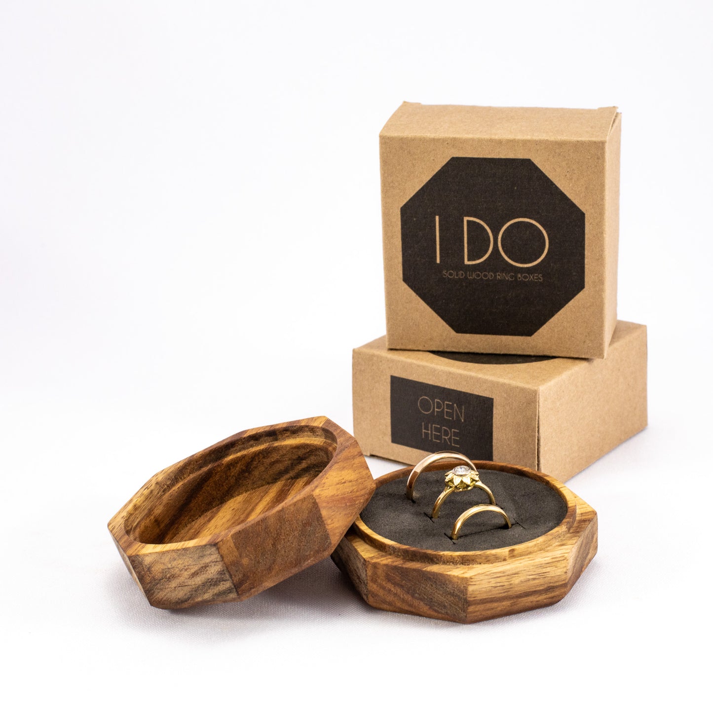 Custom Kiaat solid wood octagon ring box