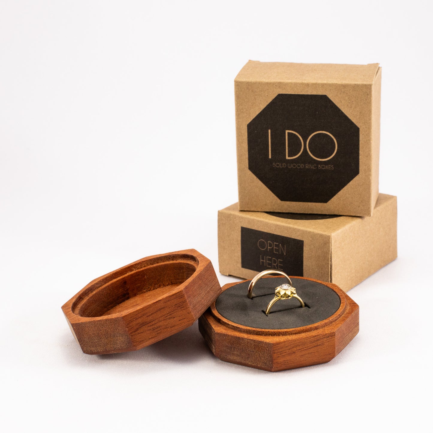 Custom Mahogany solid wood octagon ring box