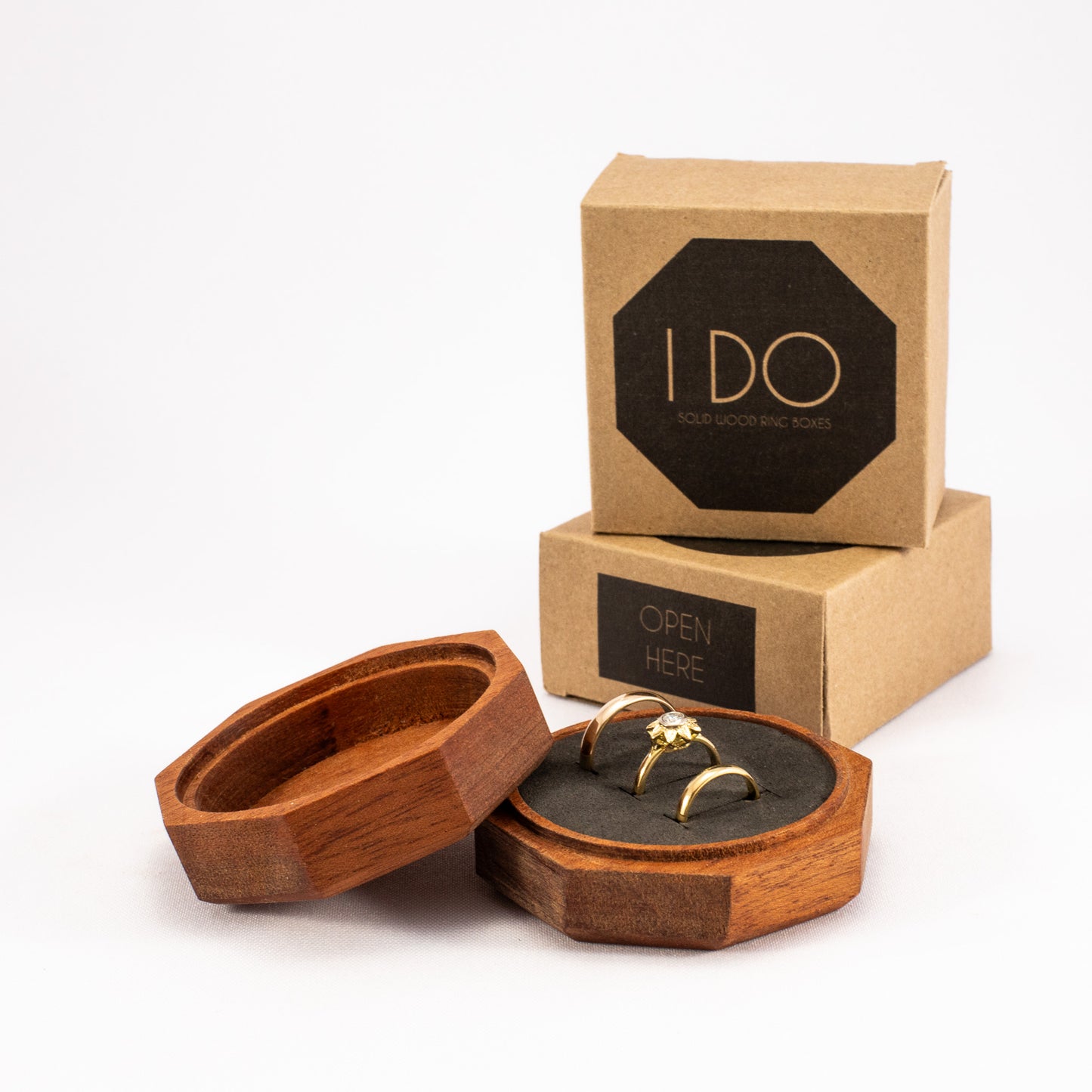 Custom Mahogany solid wood octagon ring box