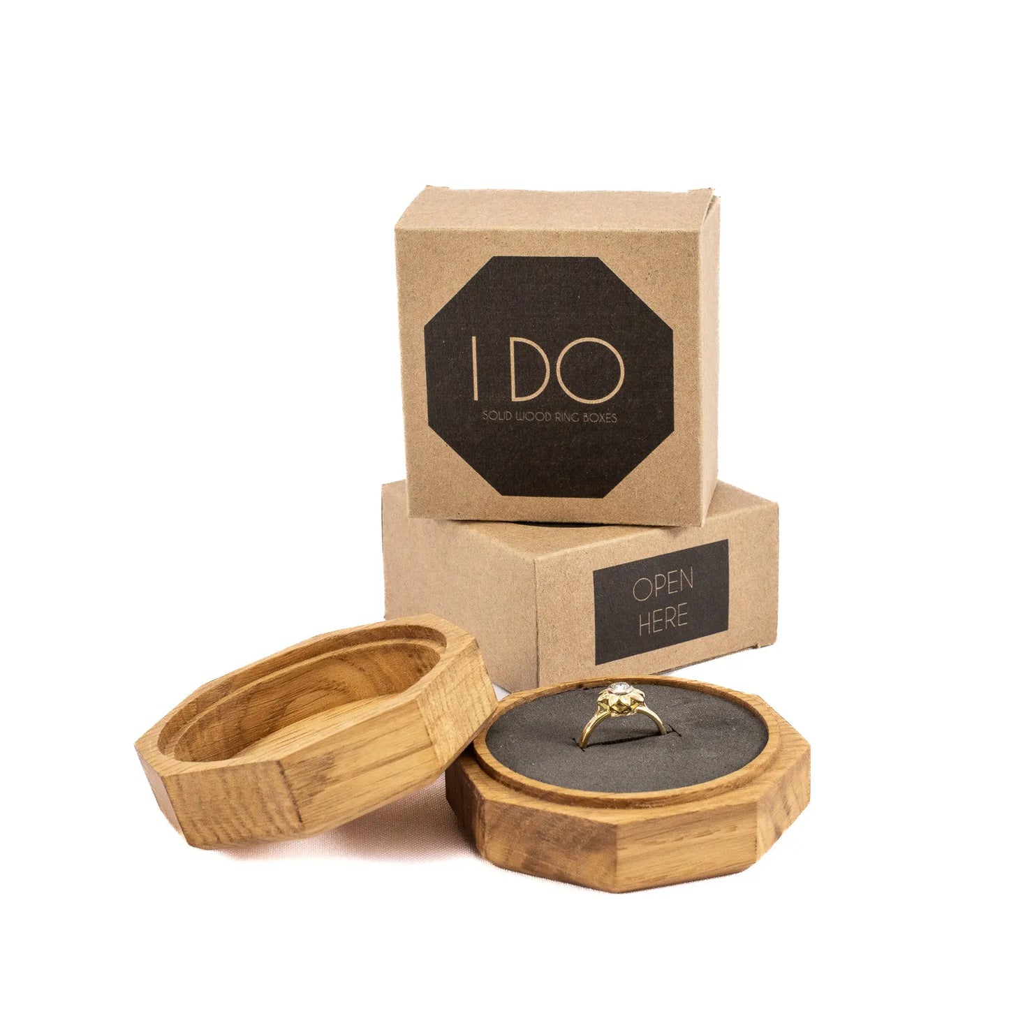 French Oak solid wood octagon ring box