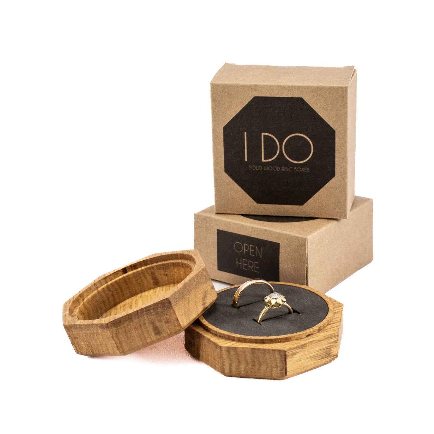 French Oak solid wood octagon ring box