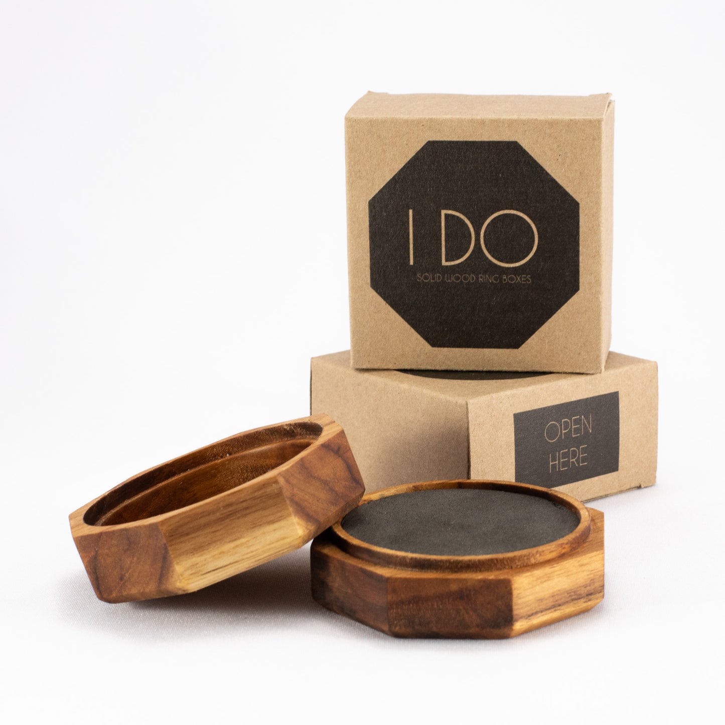 Custom Teak solid wood octagon ring box