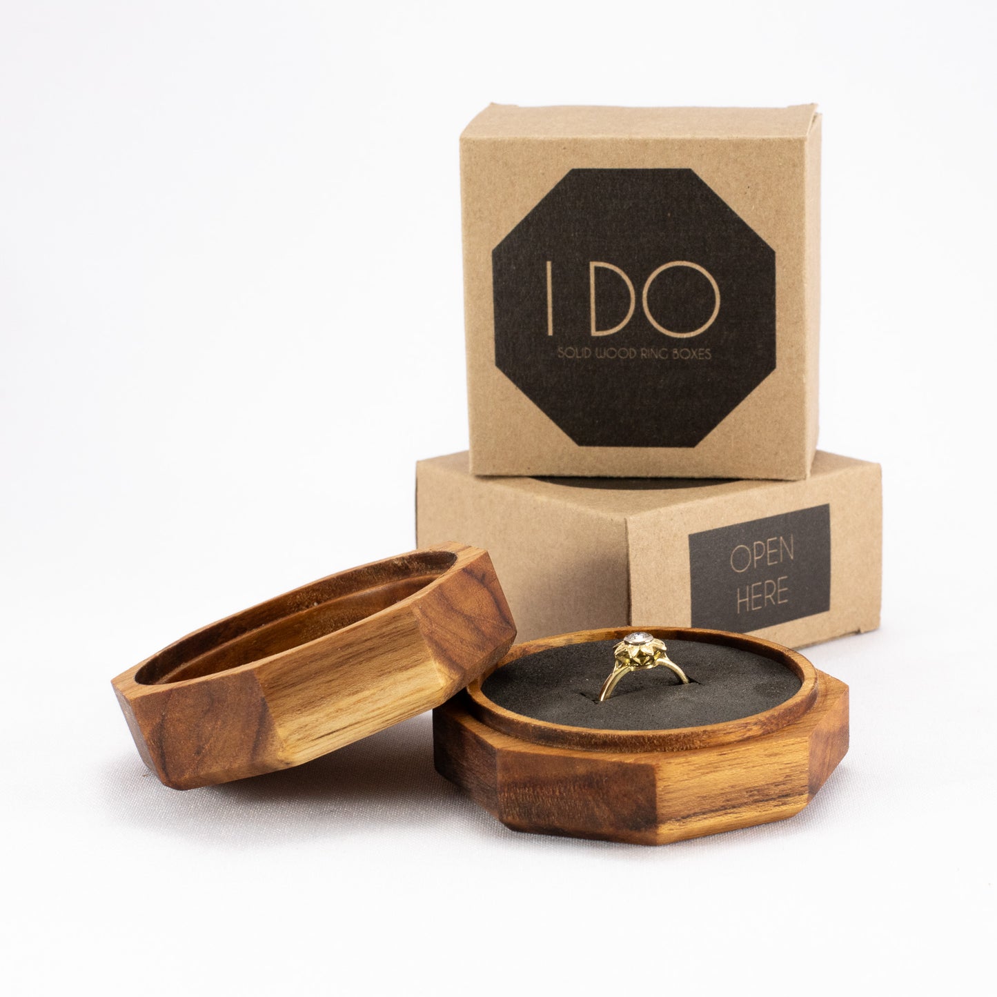 Custom Teak solid wood octagon ring box