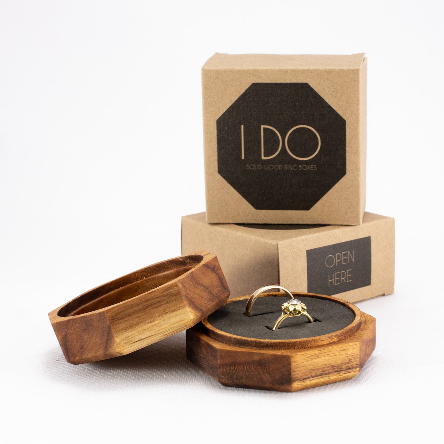 Custom Teak solid wood octagon ring box
