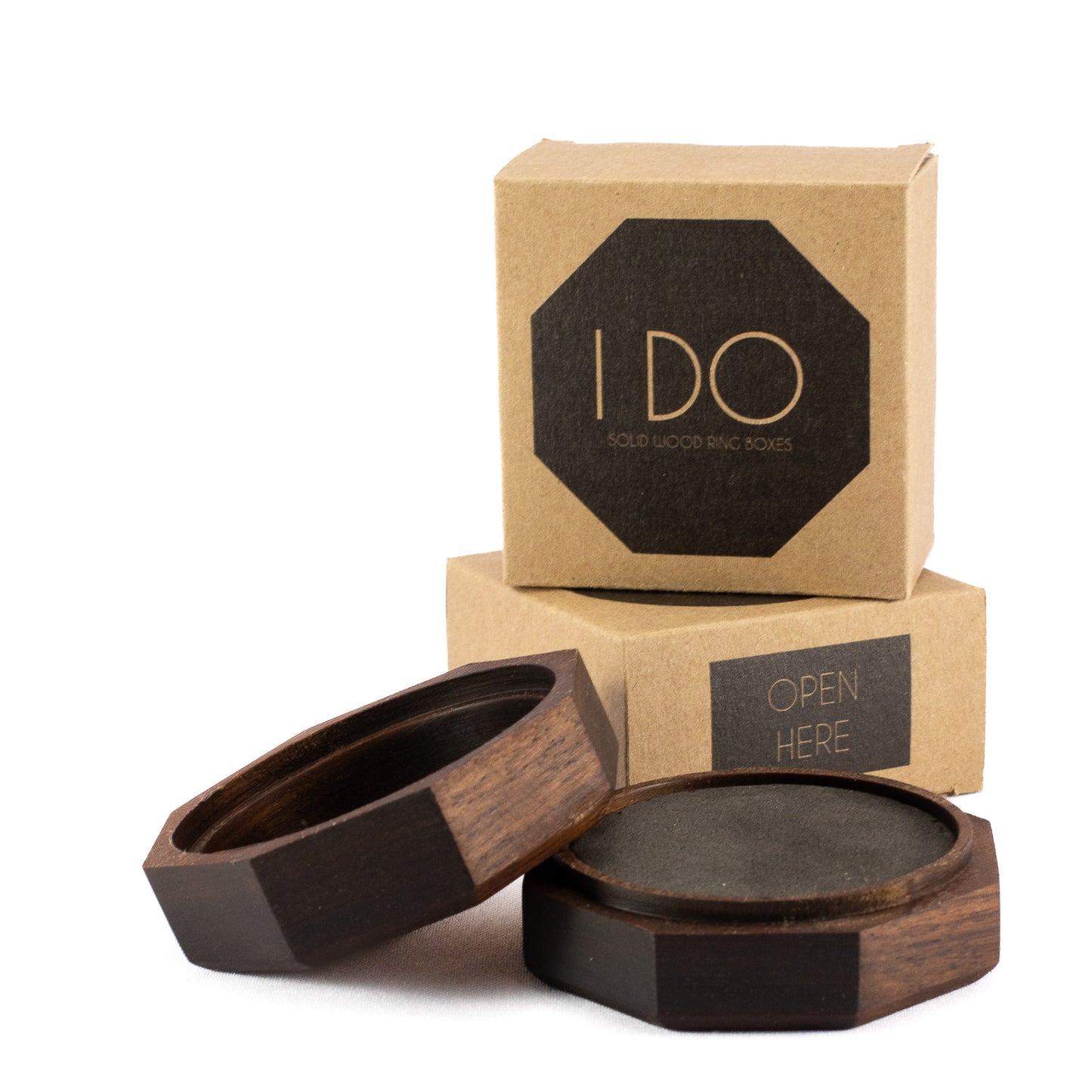 Custom Walnut solid wood octagon ring box