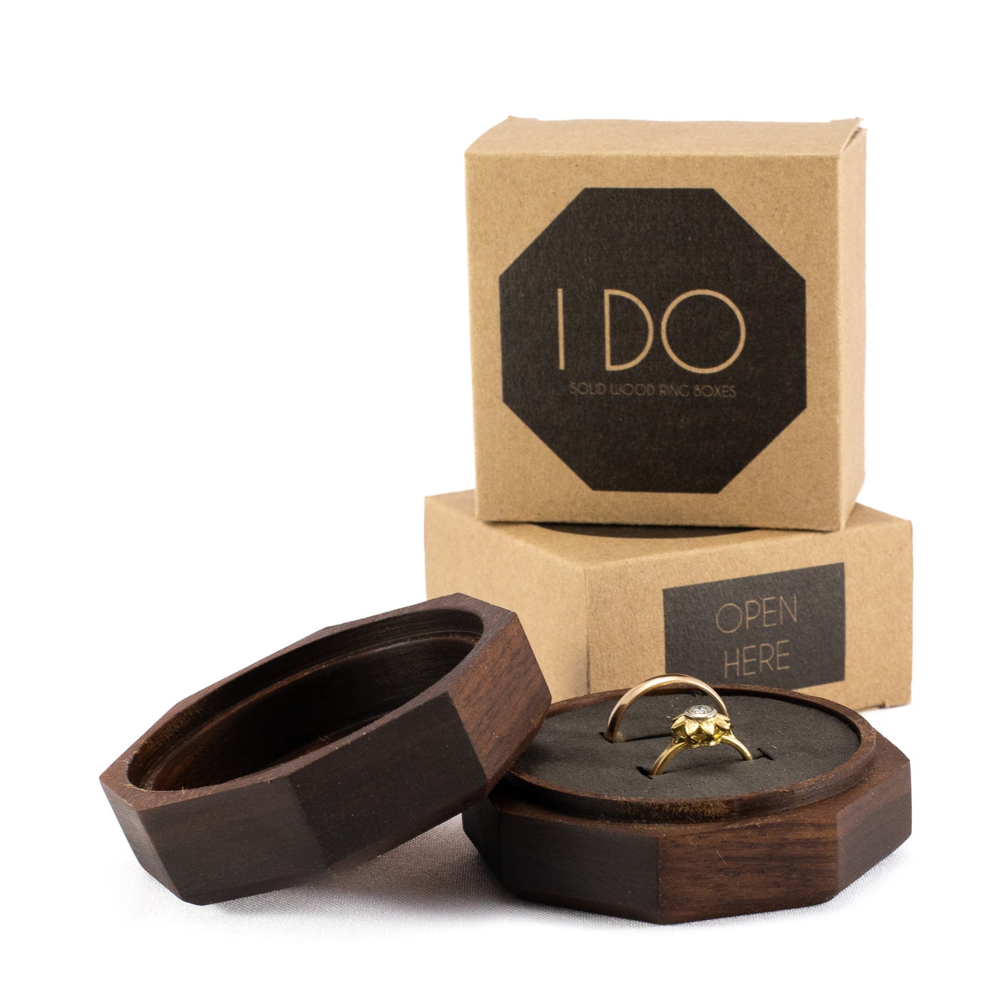 Custom Walnut solid wood octagon ring box
