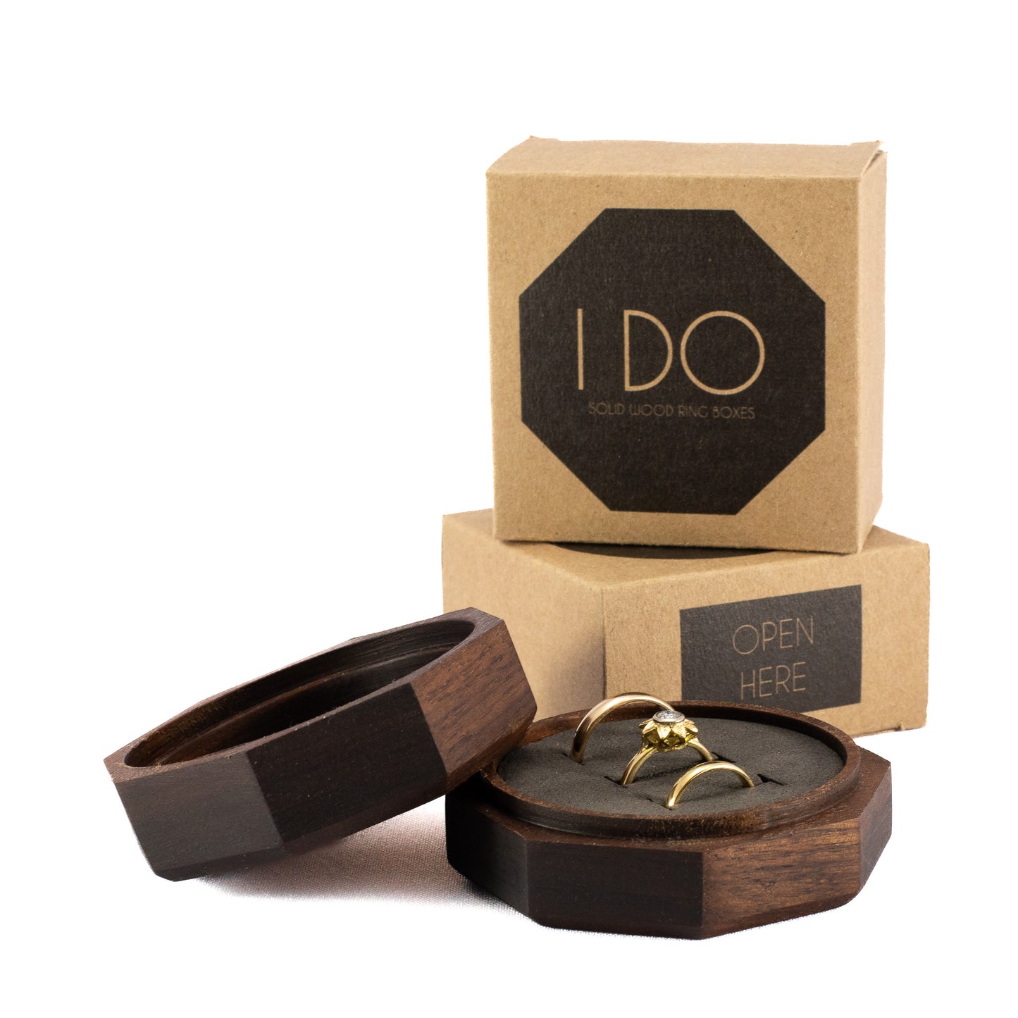 Custom Walnut solid wood octagon ring box