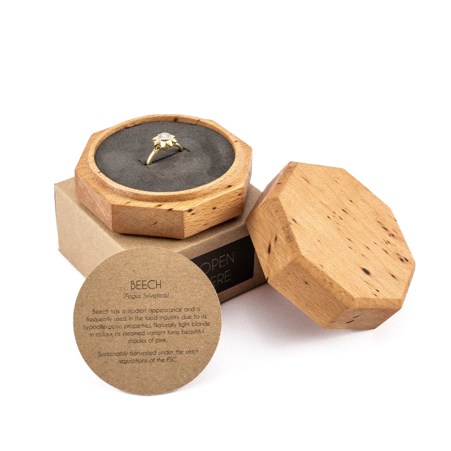 Beech solid wood octagon ring box