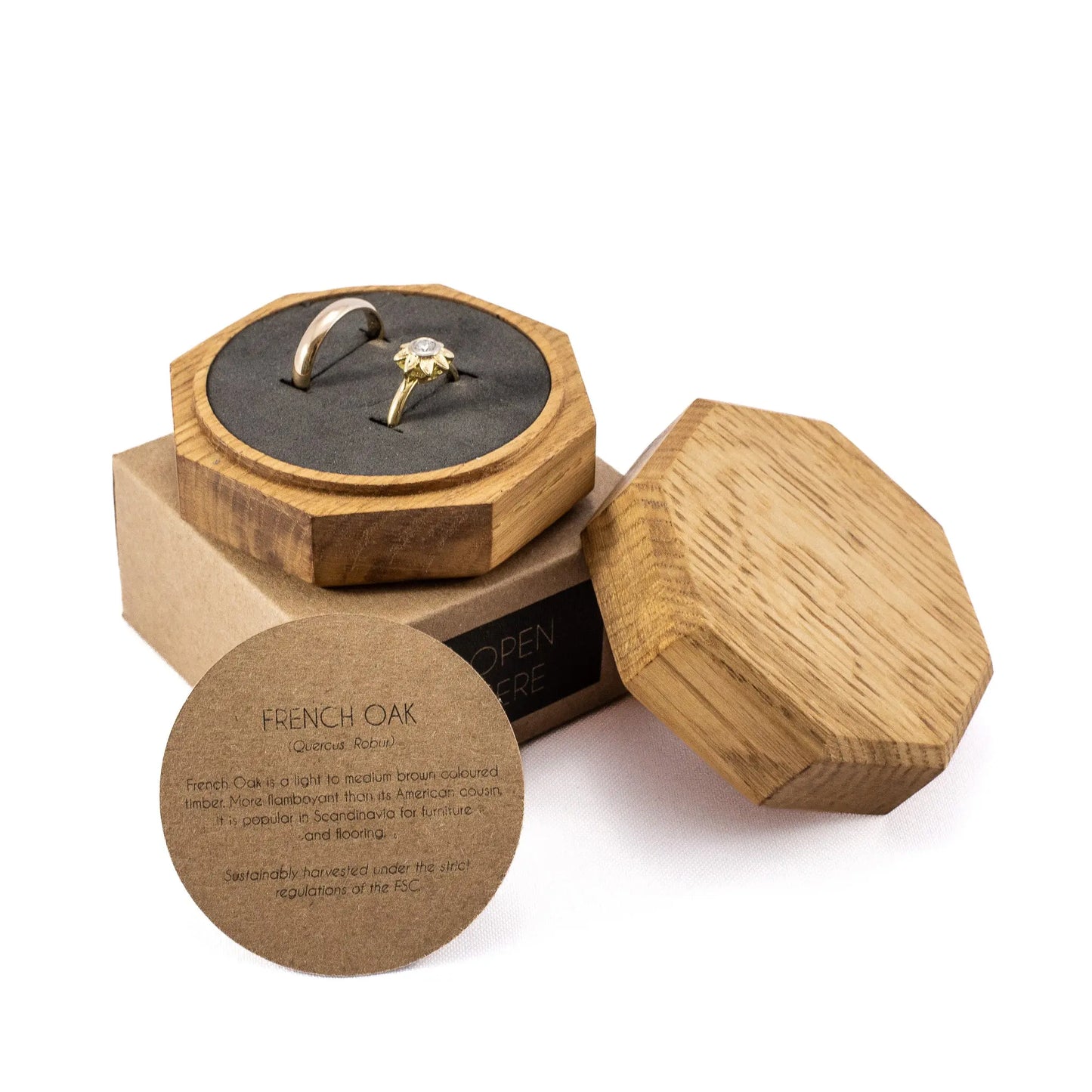 French Oak solid wood octagon ring box