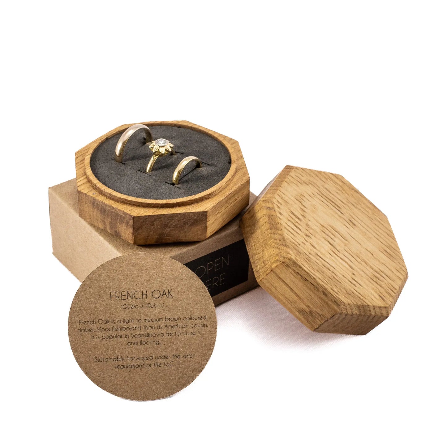 French Oak solid wood octagon ring box