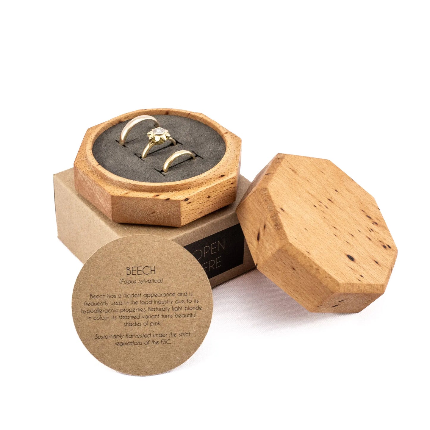 Beech solid wood octagon ring box