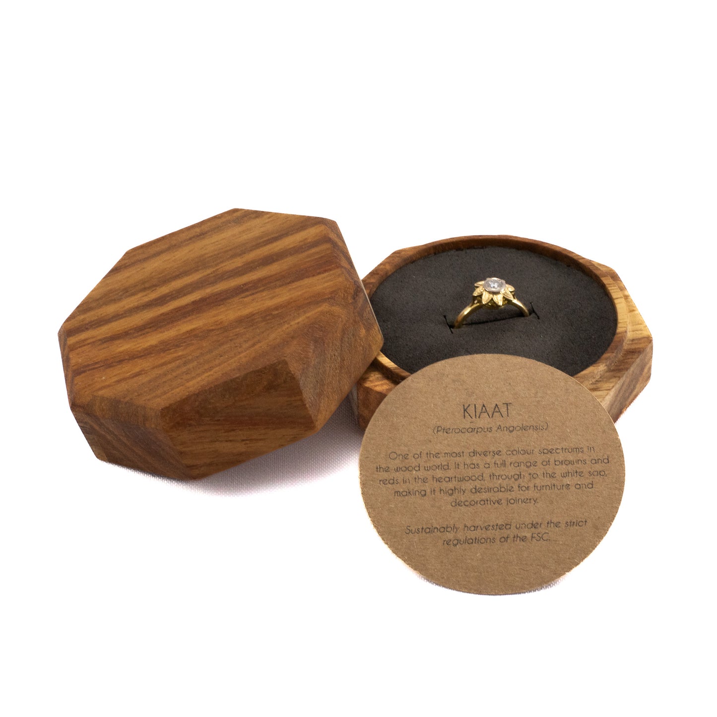 Custom Kiaat solid wood octagon ring box