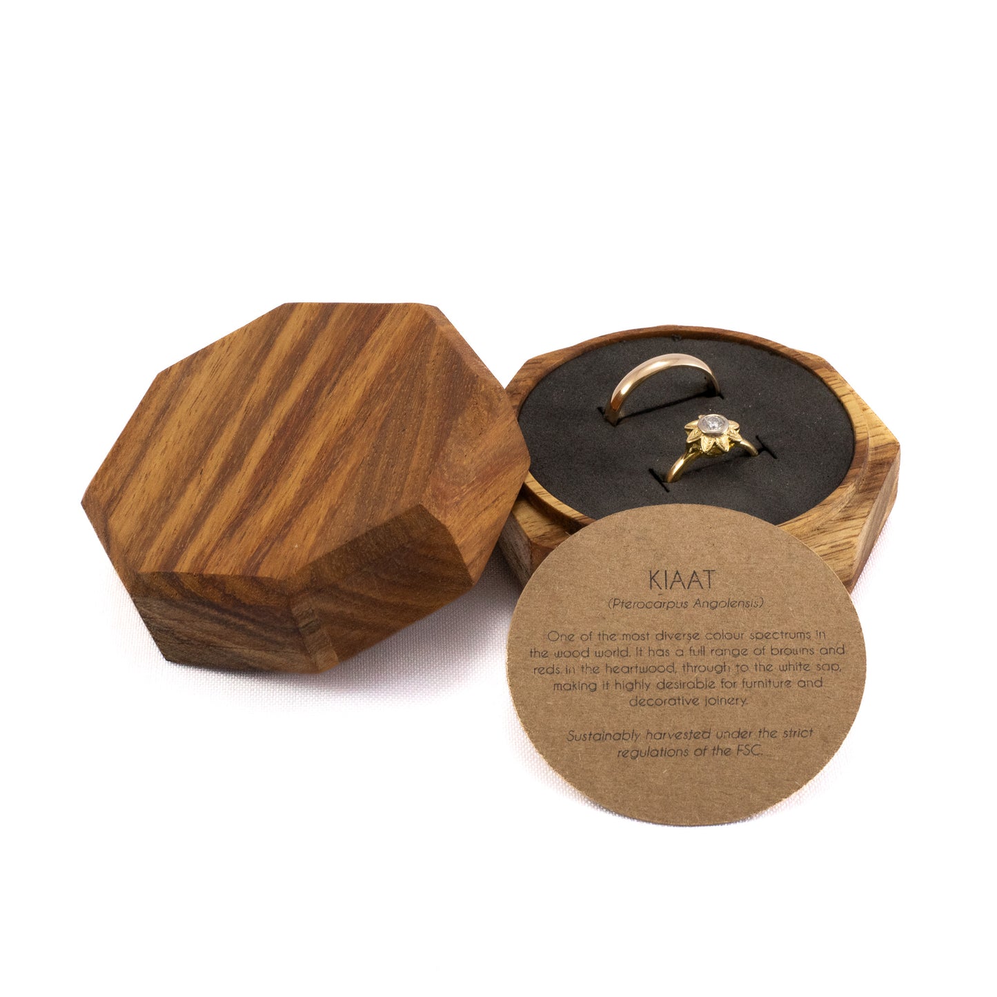 Custom Kiaat solid wood octagon ring box