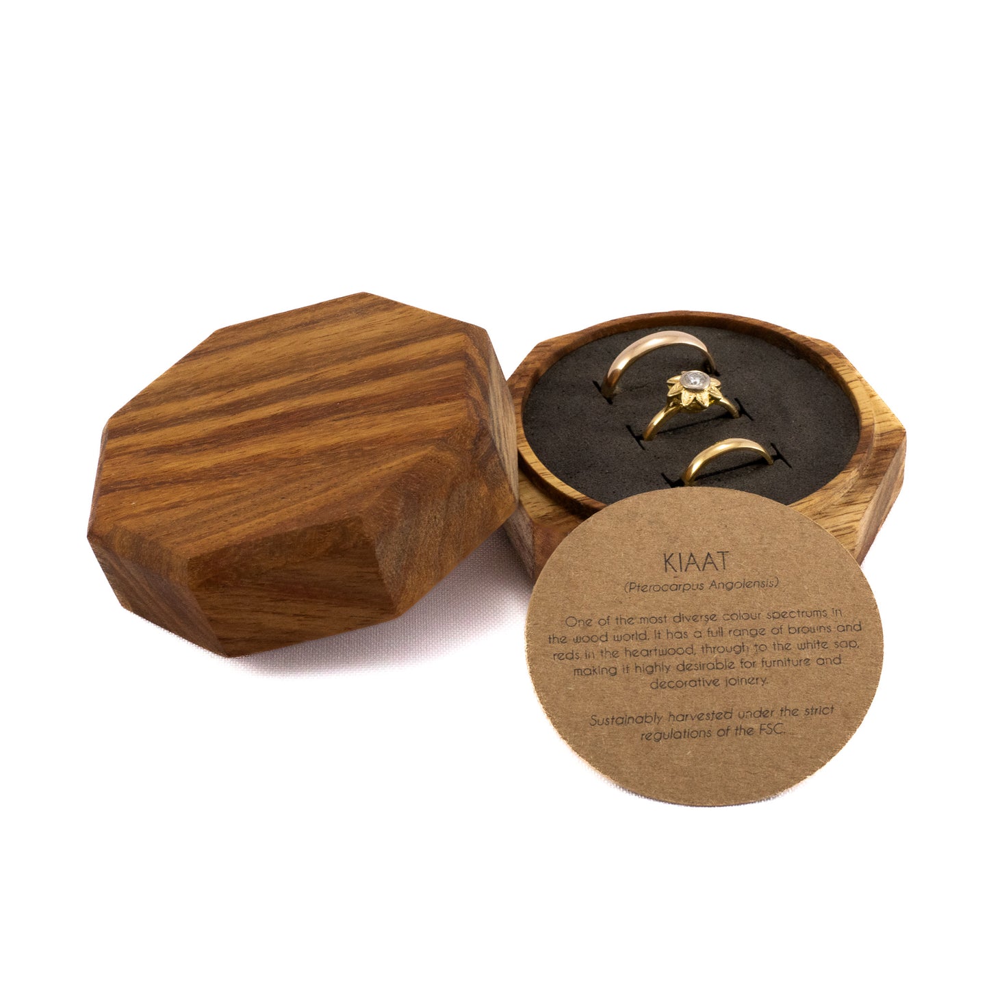 Custom Kiaat solid wood octagon ring box