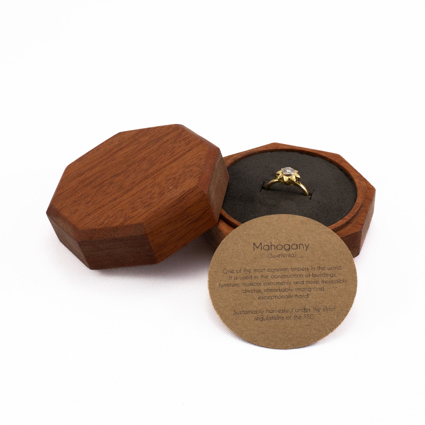 Custom Mahogany solid wood octagon ring box