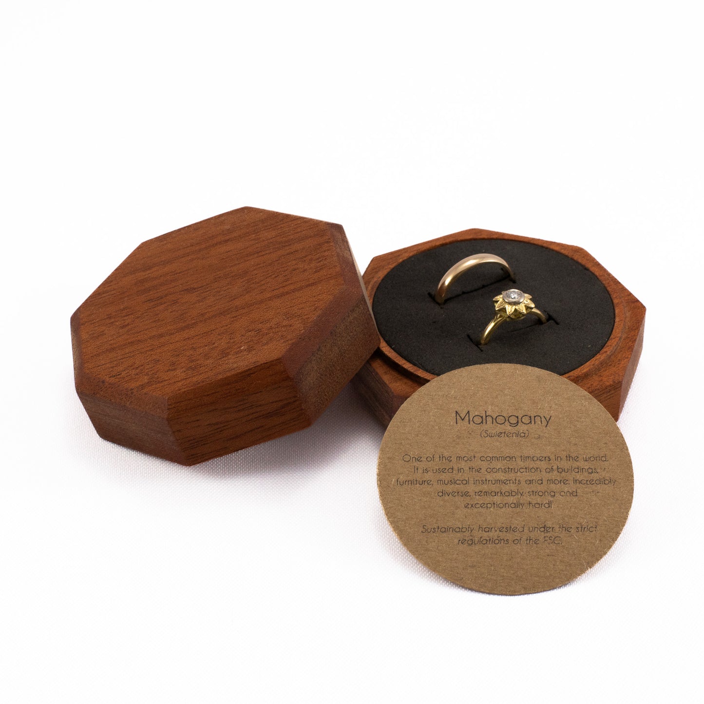 Custom Mahogany solid wood octagon ring box