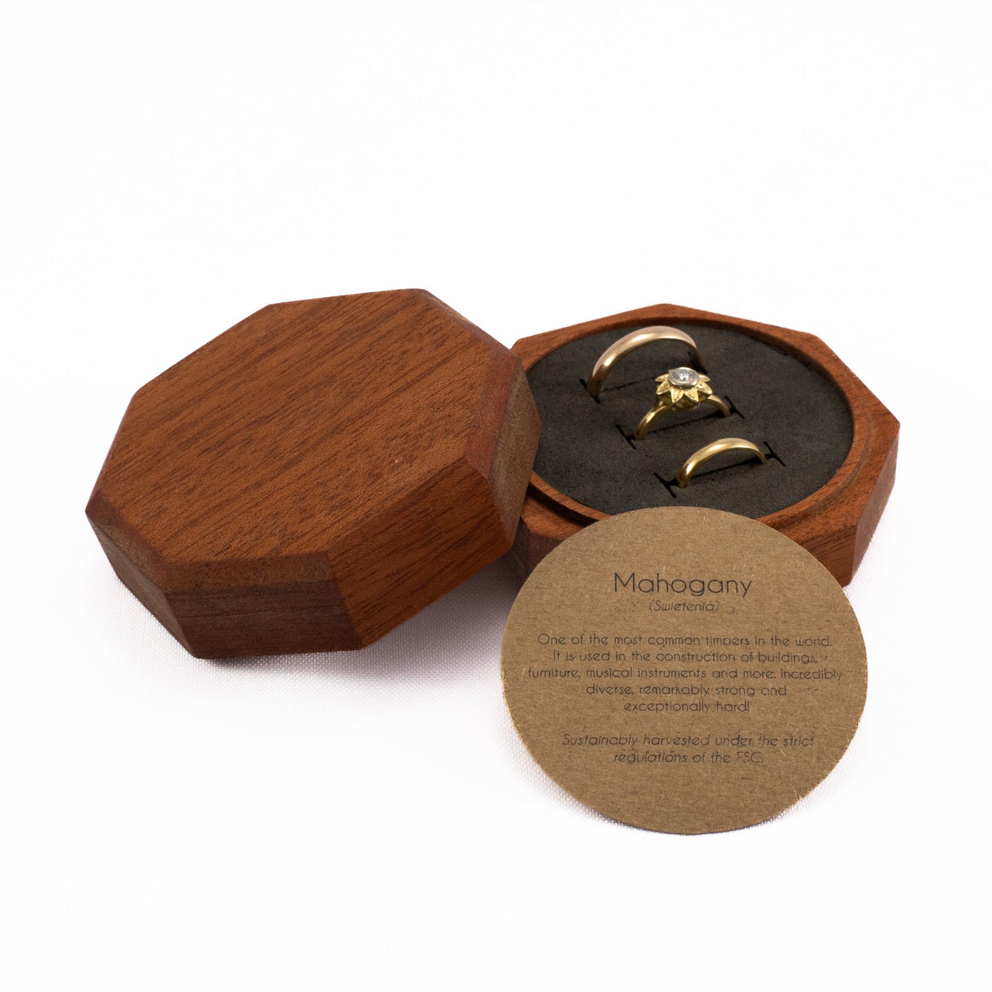 Custom Mahogany solid wood octagon ring box