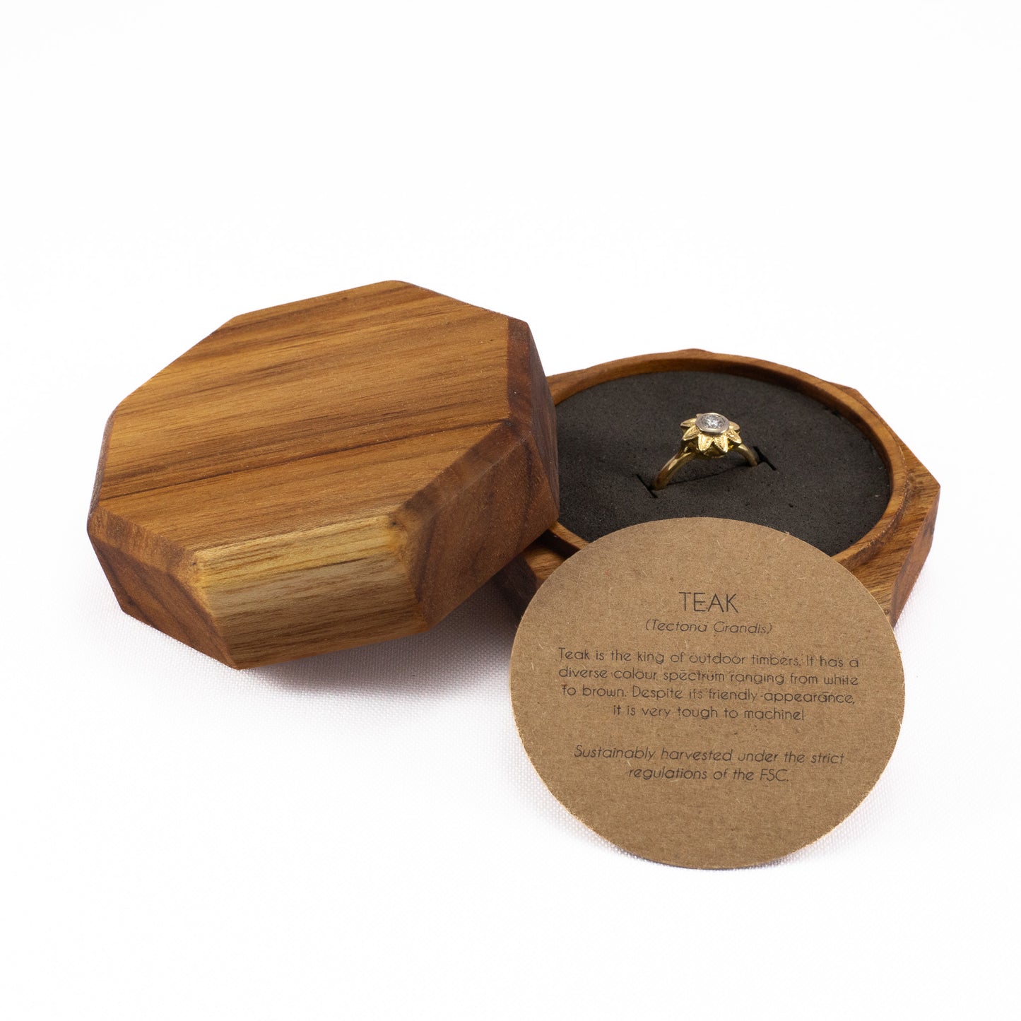 Custom Teak solid wood octagon ring box