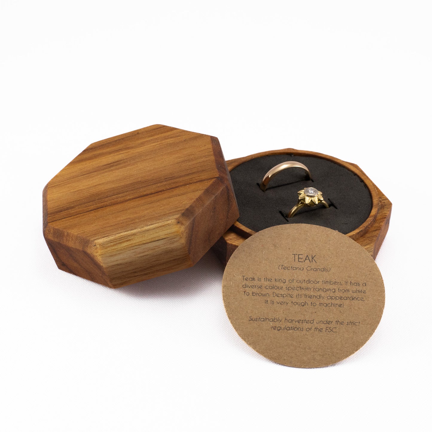 Custom Teak solid wood octagon ring box