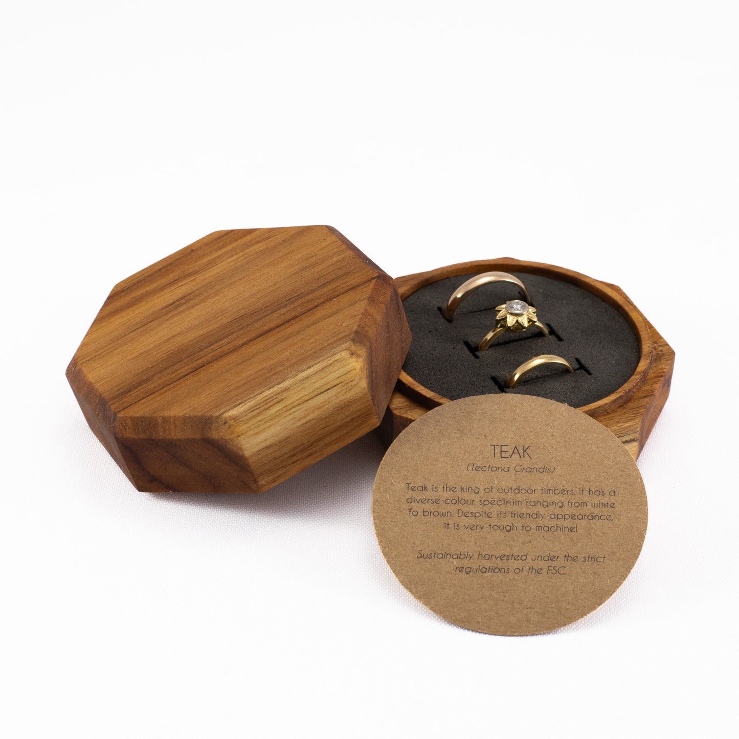 Custom Teak solid wood octagon ring box