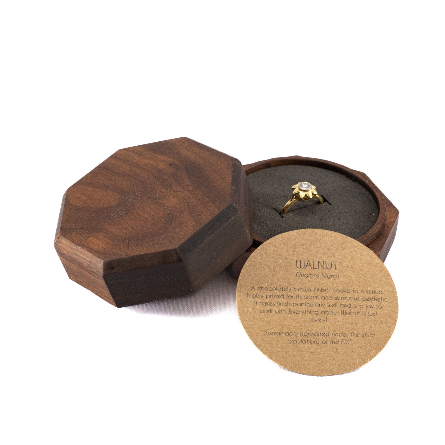 Custom Walnut solid wood octagon ring box