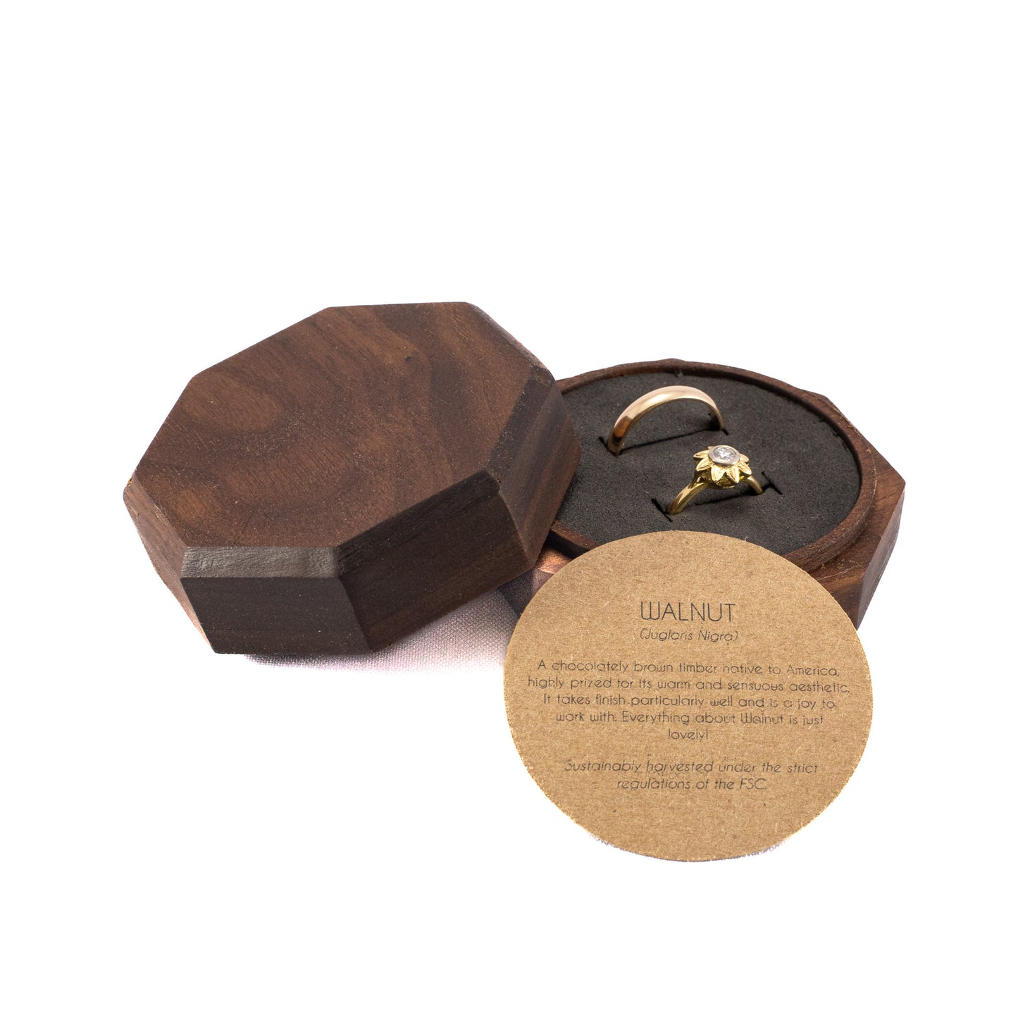 Custom Walnut solid wood octagon ring box