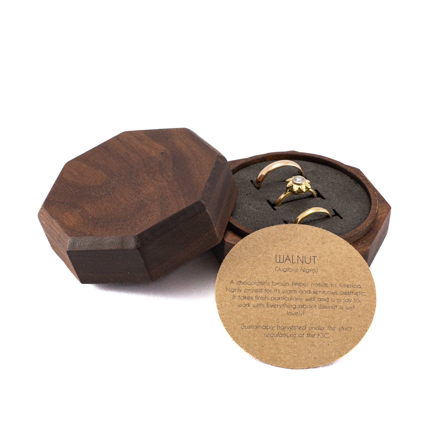 Custom Walnut solid wood octagon ring box