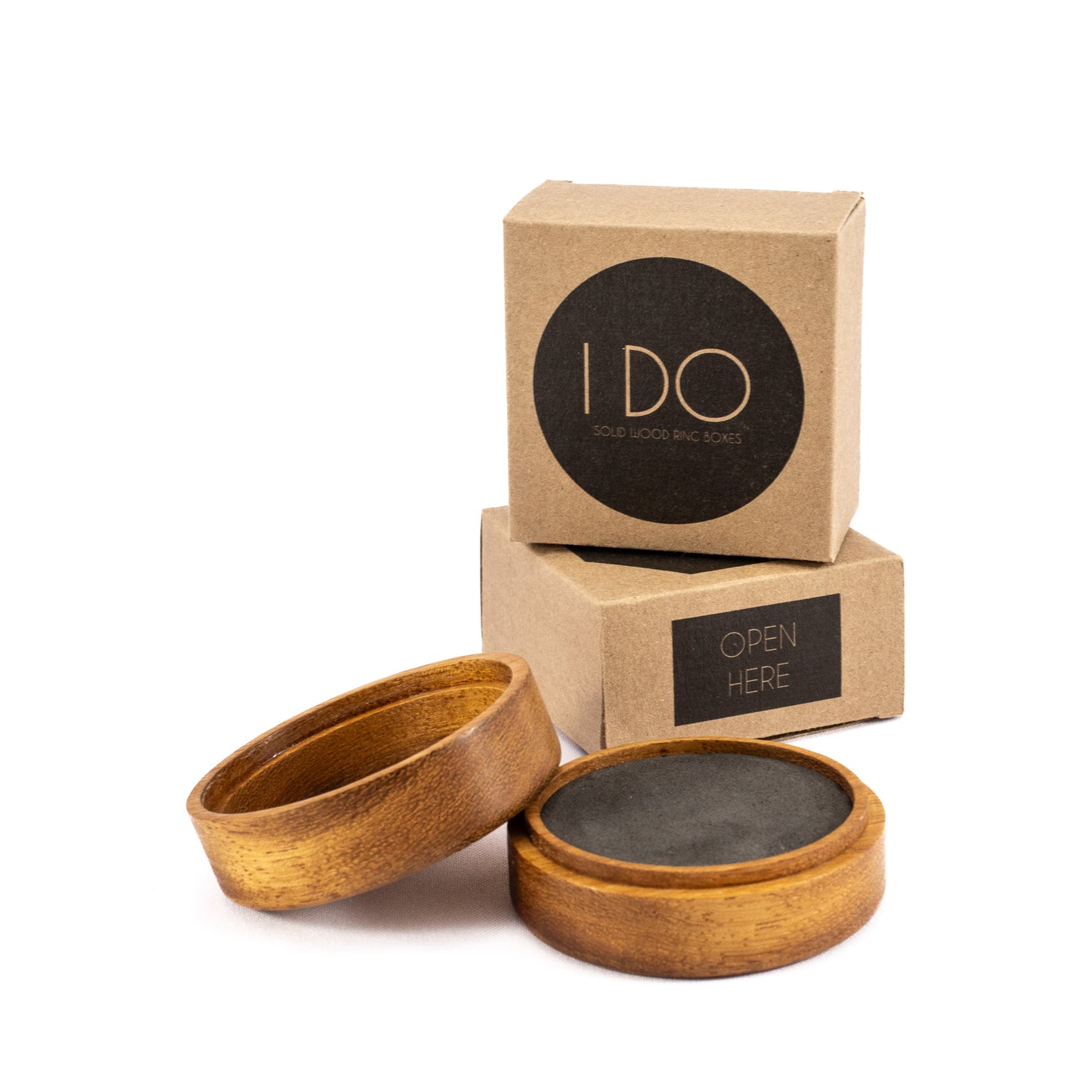 Custom Iroko solid wood round ring box