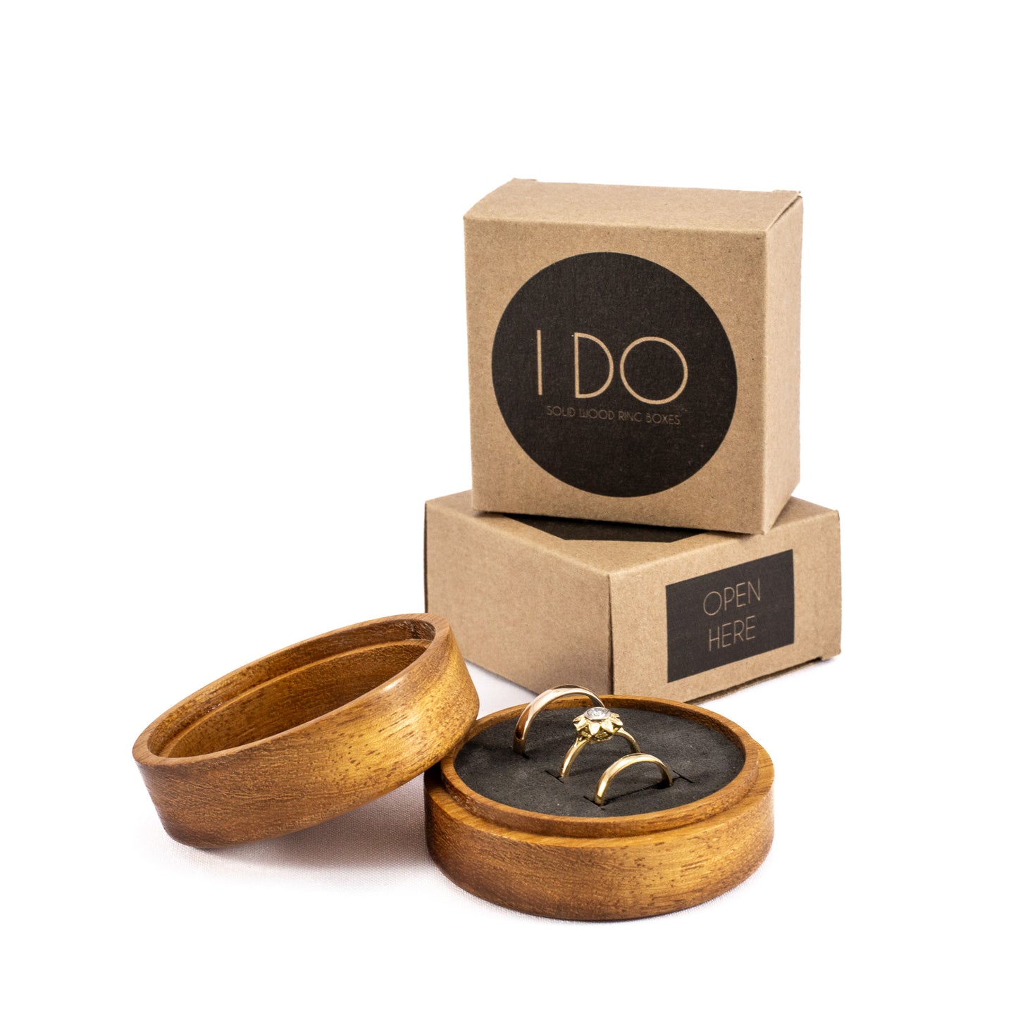 Custom Iroko solid wood round ring box