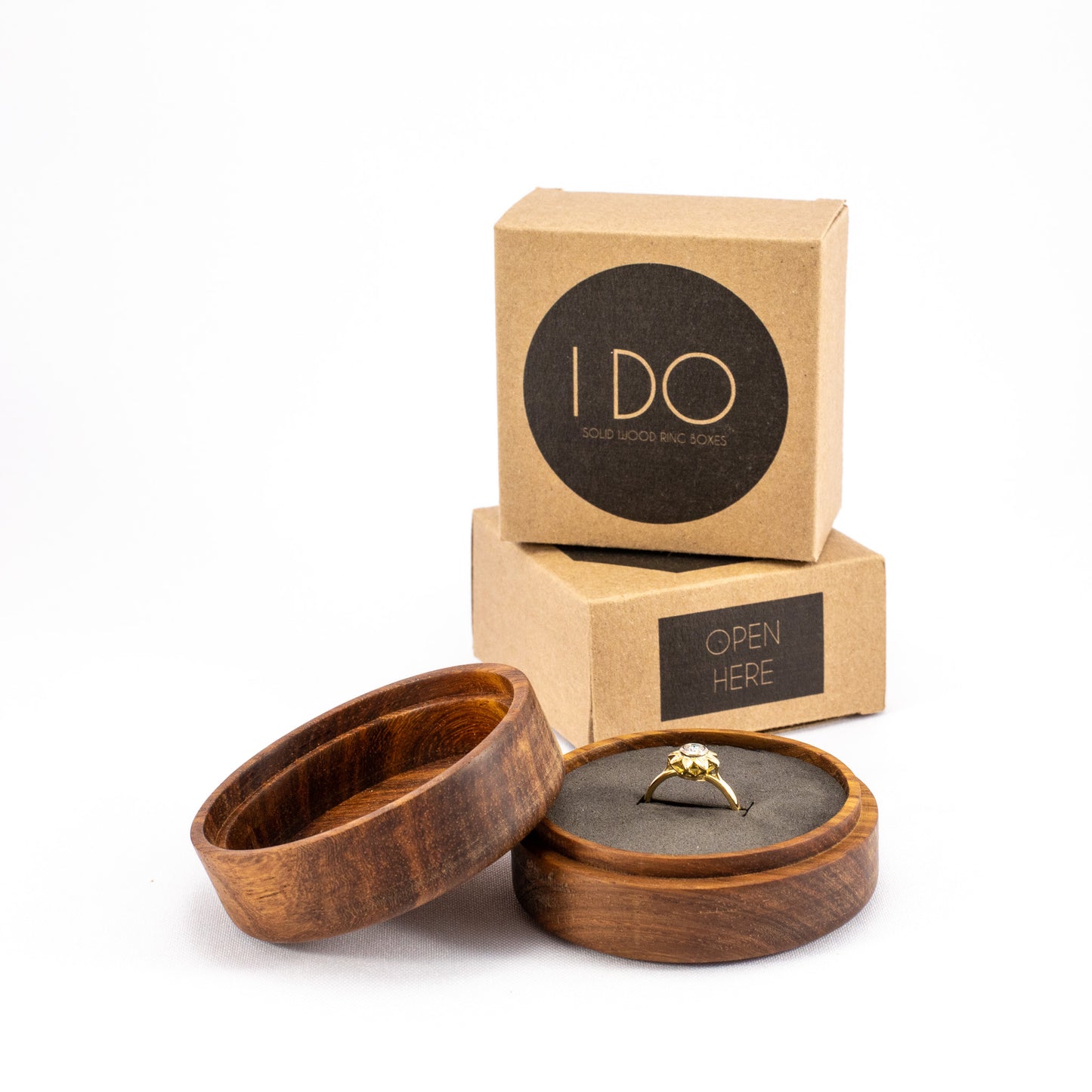 Custom Kiaat solid wood round ring box