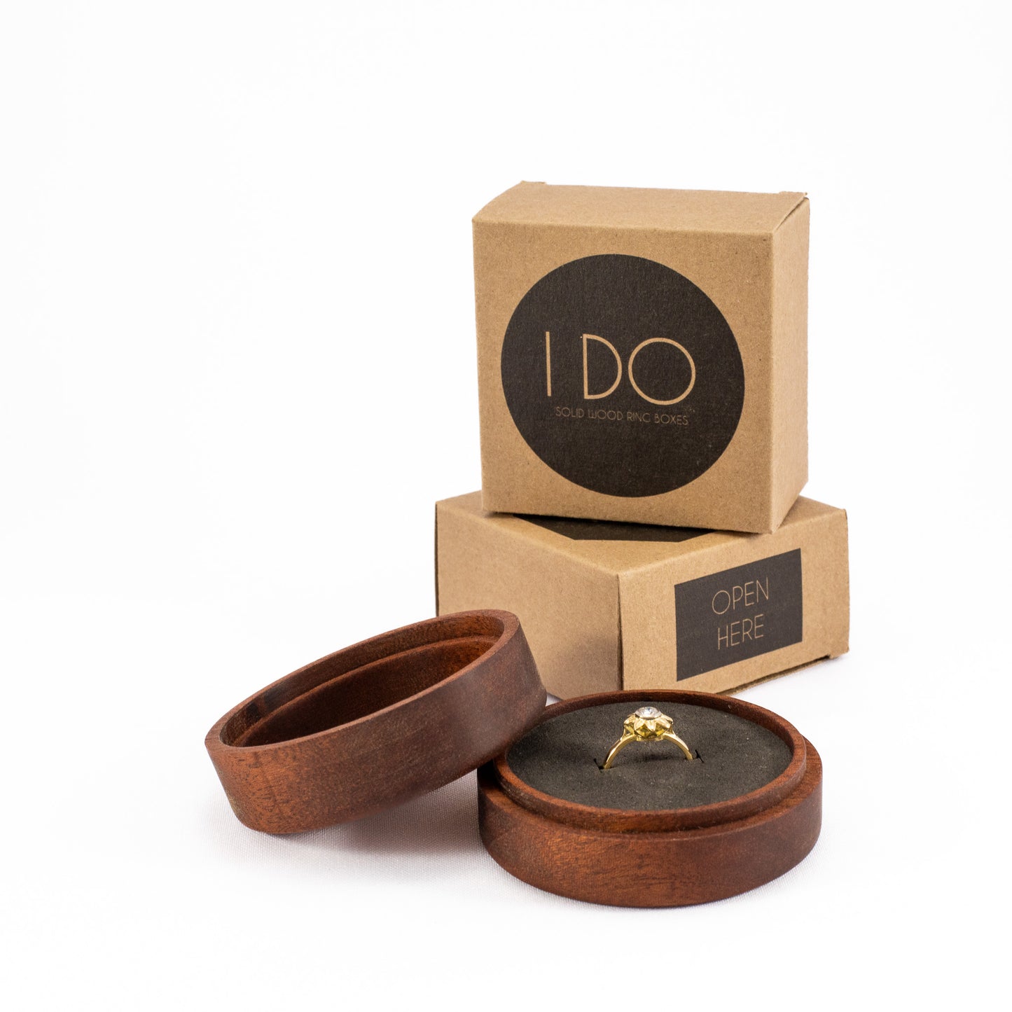 Custom Mahogany solid wood round ring box