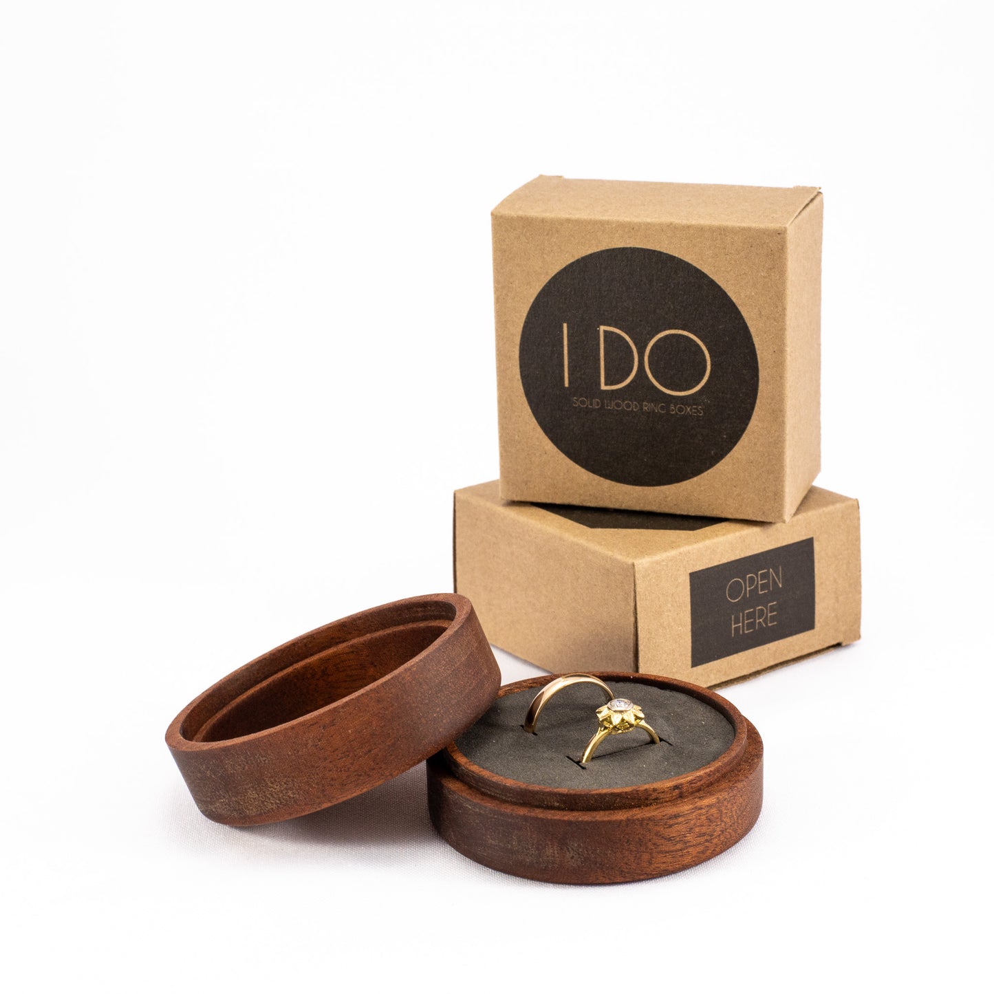 Custom Mahogany solid wood round ring box
