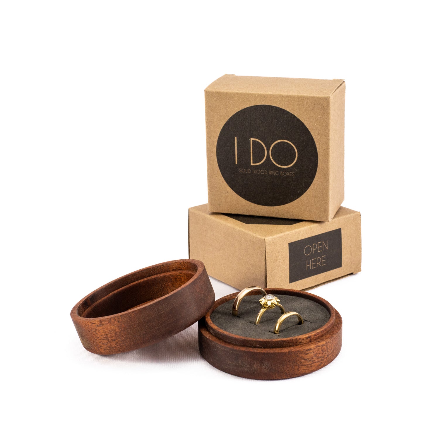 Custom Mahogany solid wood round ring box