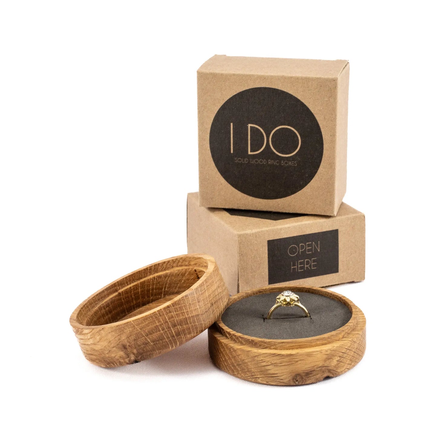 French Oak solid wood round ring box