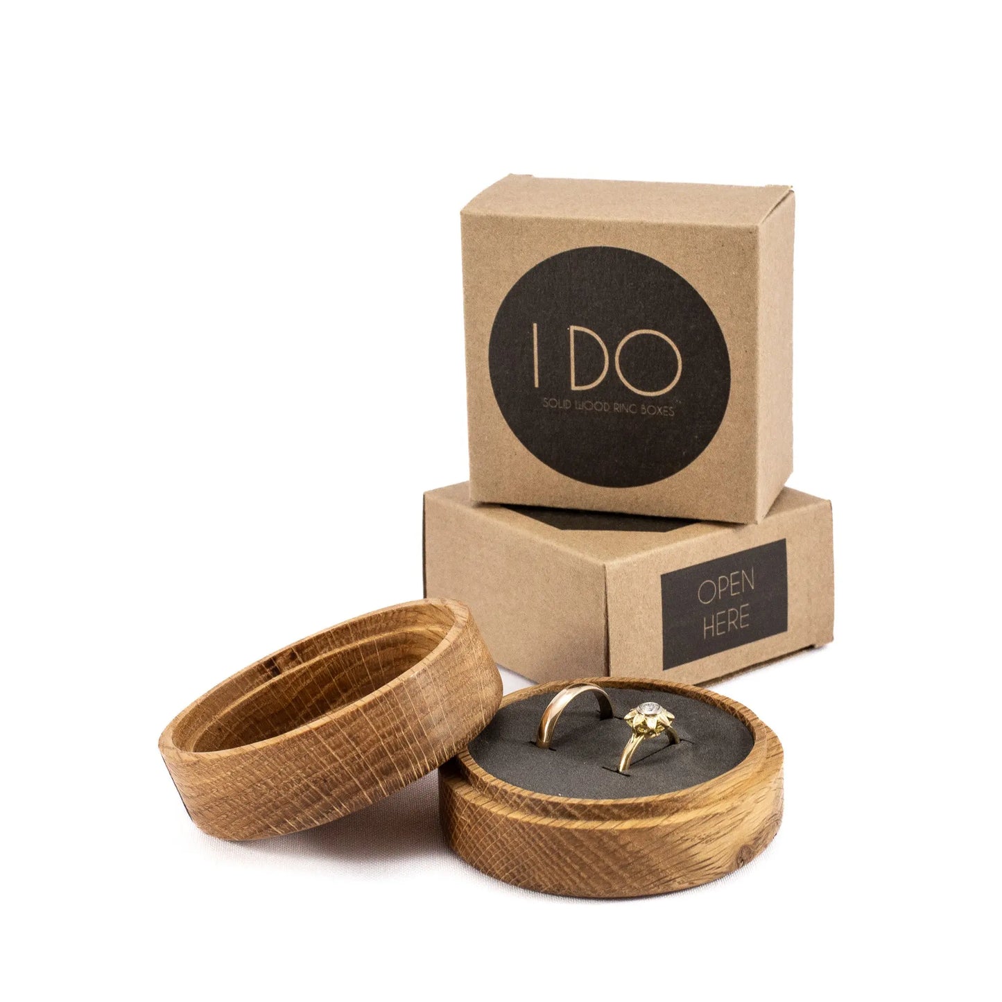 French Oak solid wood round ring box