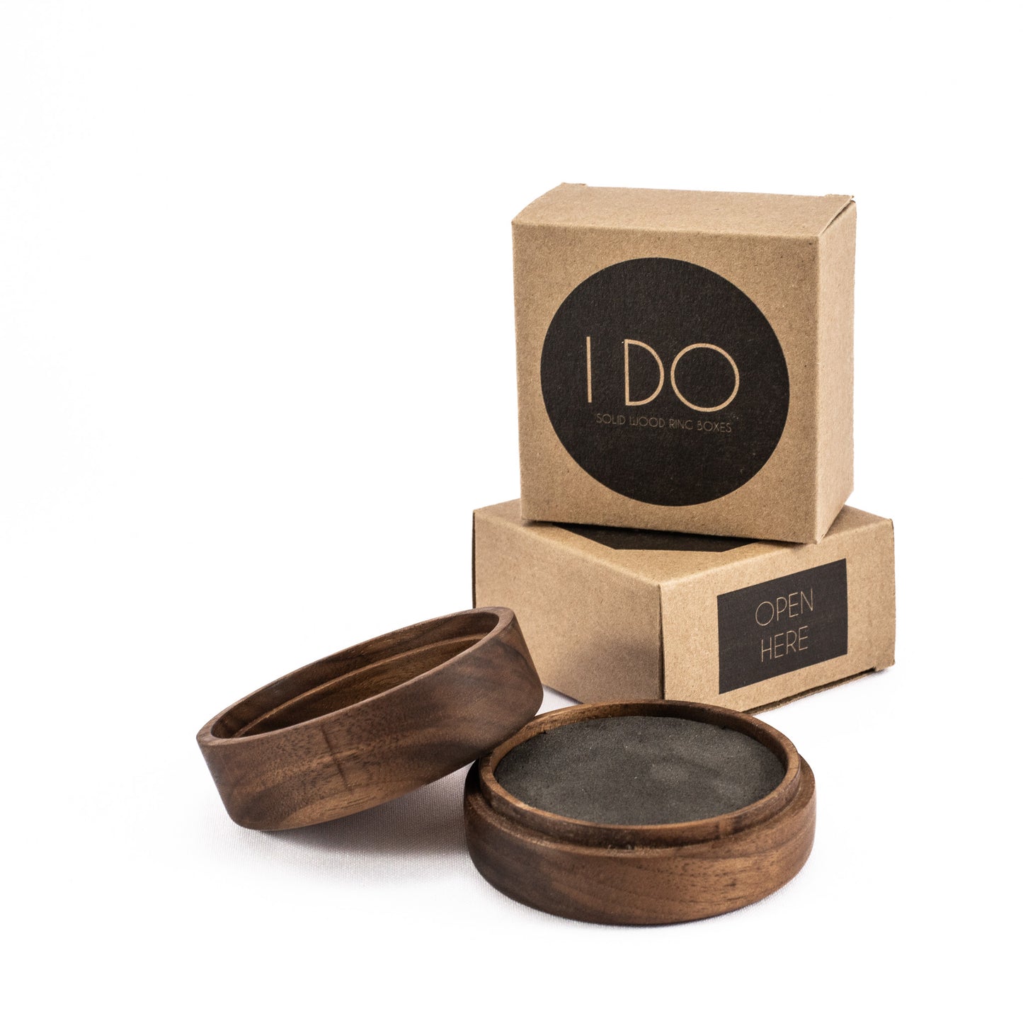 Custom Walnut solid wood round ring box