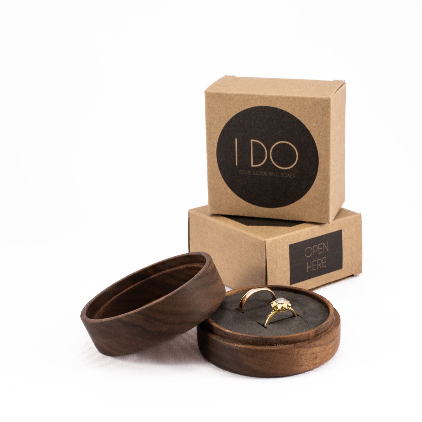 Custom Walnut solid wood round ring box