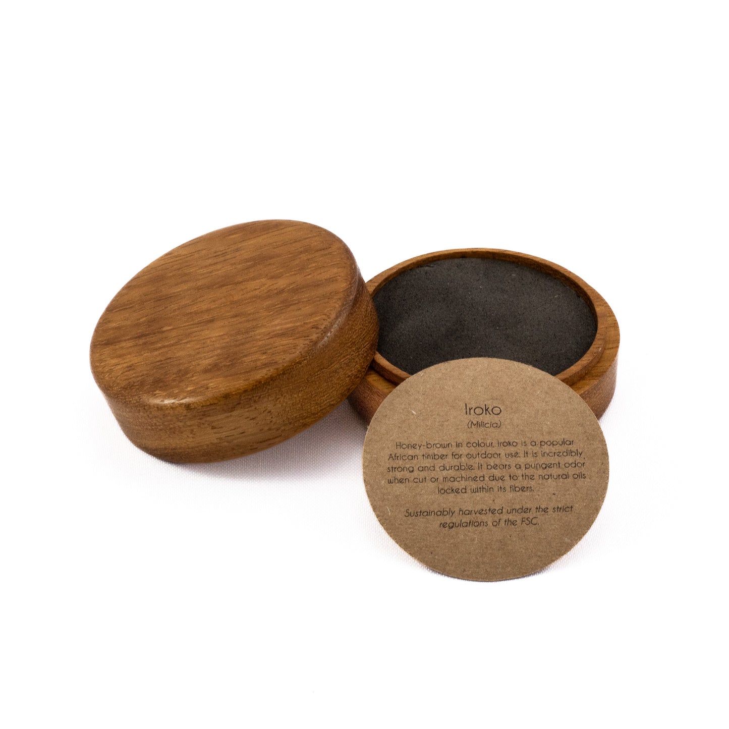 Custom Iroko solid wood round ring box